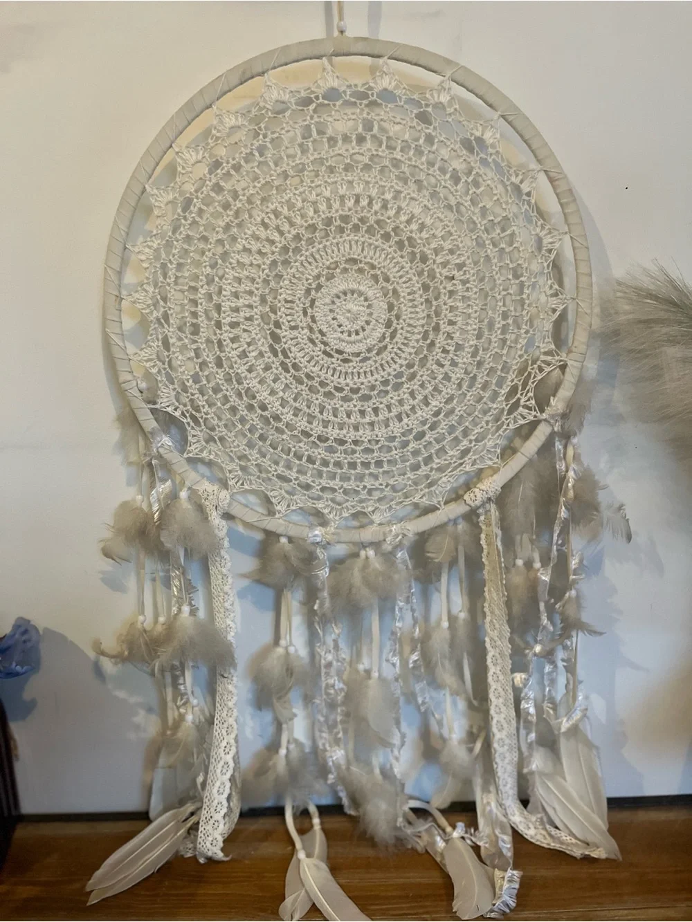 Handmade Cream Crochet Dreamcatcher Wall Hanging